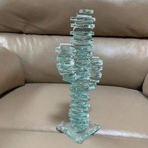 Vintage MCM Cut Stacked Green Glass Saguaro Cactus